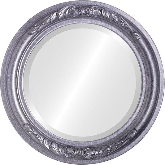 OVALCREST Round Beveled Wall Mirror for Home Decor - Florence Style - Black Silver - 28x28 Outside Dimensions