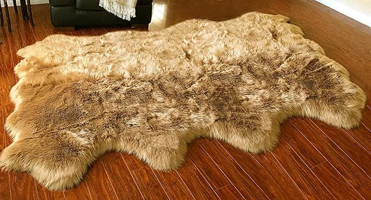 Free Shape Luxury Soft Fluffy Shag Area Rug Octo 8 Pelts 6'x8',180x240 cm - Vegan Fur Ultra Soft Indoor Carpet Nursery Rugs for Bedroom Home Decor, Camel