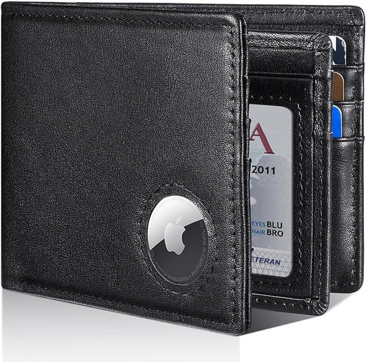 Mens Wallet With AirTag Holder, Bifold Leather RFID Blocking 1-2 ID Windows 12-13 Card Holders, Gift Box and Screen Protector Included, AirTag Not Included