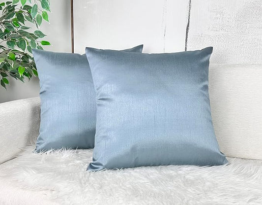 Aiking Home 18x18 Inches Faux Silk Square Throw Pillow Cover, Zipper Closure, Slate (Set of 2)