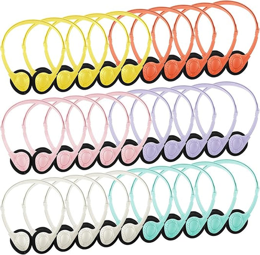 Konohan 30 Pack Headphones Bulk Headphone for School Classroom Student Wired Headphones Adjustable with 3.5 mm Jack for Adults (Macaron)