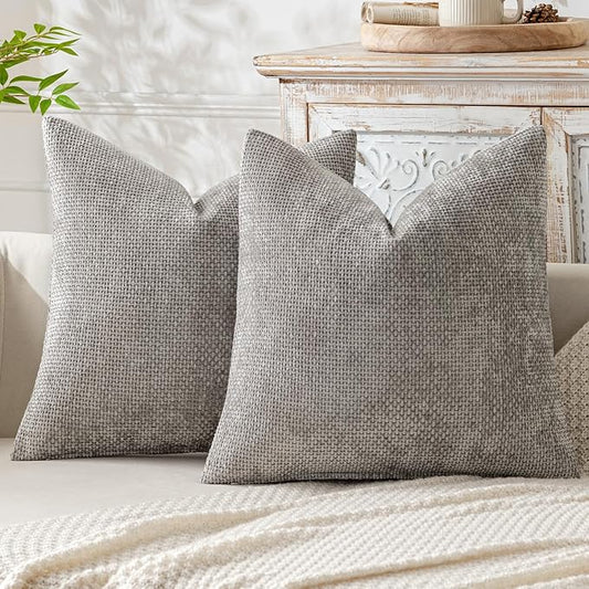 MIULEE Pack of 2 Couch Throw Pillow Covers 16x16 Inch Light Gray Modern Boho Accent Decorative Pillow Covers Soft Chenille Farmhouse Cushion Covers for Home Decor Bed Sofa Living Room