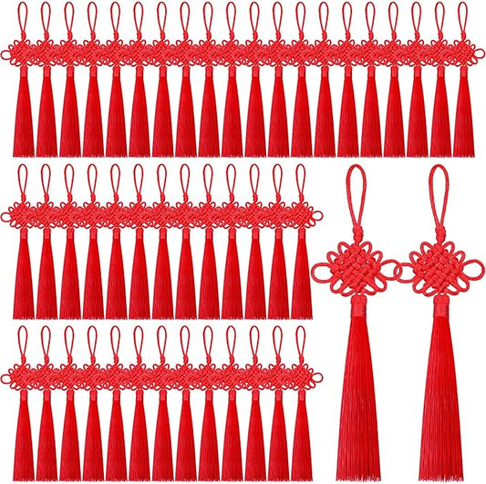 Tatuo 200 Pieces Chinese Knots with Tassels Handmade Chinese Knotting Cord Decorative for New Year Spring Festival Decorations