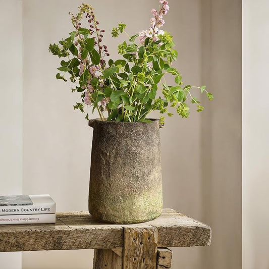 LuxenHome Rustic Vintage Cement Vase,Farmhouse Flower Vase for Room Decor Dining Table Decor,Ginger Root Brown Cement 11-Inch Tall Cylinder Vase Entry Way Table Home Decor Living Room Decor