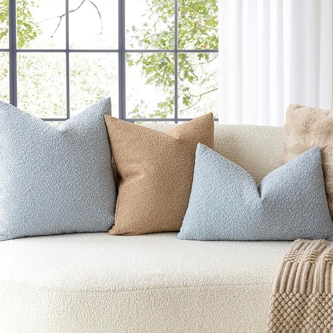 Foindtower Textured Boucle Throw Pillow Covers Accent Solid Lumbar Pillow Cases Cozy Soft Decorative Couch Cushion Case for Chair Sofa Bedroom Living Room Home Decor, 12 x 20 Inch,Taupe Khaki Camel