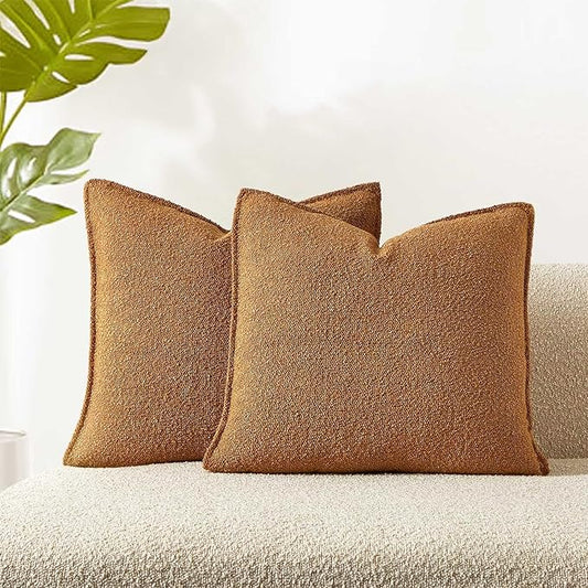 JUSPURBET 22x22 Throw Pillow Covers Set of 2 Decorative Pillow Covers for Couch Sofa Bed Cozy Boucle Textured Cushion Covers Cases with Invisible Zipper for Living Room Home Decor,Mustard Yellow
