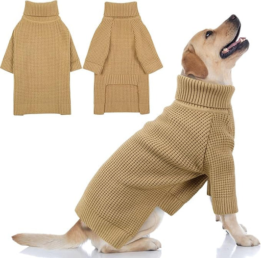 Queenmore Dog Sweater - Knitted Turtleneck Long Sleeve Check Pattern Dog Sweater, Warm Fall & Winter Browns: XS, S, M, L, XL