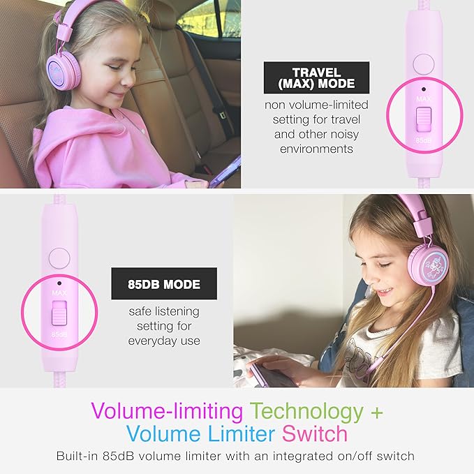 MEE audio KidJamz KJ55 Safe Listening USB-C Headphones for Children with Multicolor LED Lights, Volume Limiter, & Microphone; On-Ear Wired Kids Headset for iPhone 16, iPad, & USB Type C Devices (Pink)