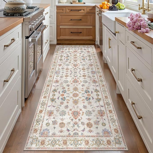 Tangsoo Runner Rug Hallway 2x6 Washable Carpet Runner Boho Vintage Floral Distressed Print Non Slip Soft Low-Pile Indoor Rug for Kitchen, Entryway, Bedroom, Laundry, Hallway Runner