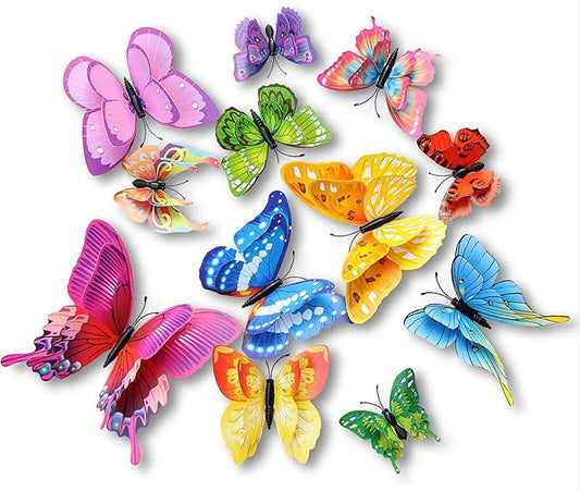 Somotersea 24Pcs 3D Butterfly Wall Decor for Birthday Party Decorations Bedroom Magnets Butterflies Colorful