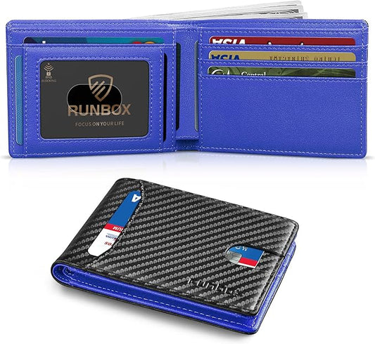 RUNBOX Wallet for Men Slim 11 Credit Card Holder Slots Leather RFID Blocking Small Thin Men's Wallet Bifold Minimalist Front Pocket Large Capacity Gift Box