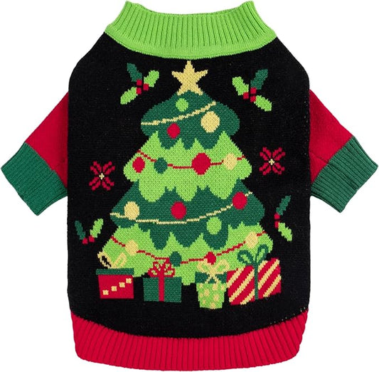 Fitwarm Cozy Dog Christmas Sweater, Thermal Winter Clothes for Small Dogs, Boy & Girl, Holiday Pet Apparel, Black, Red, Green, Yellow, Medium