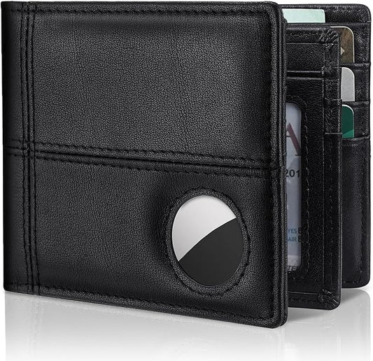 Mens Wallet With AirTag Holder, Bifold Leather RFID Blocking 1-2 ID Windows 12-13 Card Holders, Gift Box and Screen Protector Included, AirTag Not Included