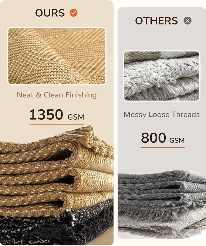 BESTSWEETIE 2x3 Washable Rug Hand-Woven Low Pile Soft Modern Farmhouse Bohemian Decor Reversible Braided Rugs with Tassels Throw Carpet for Living Room Bedroom Entryway Bathroom, Natural Jute