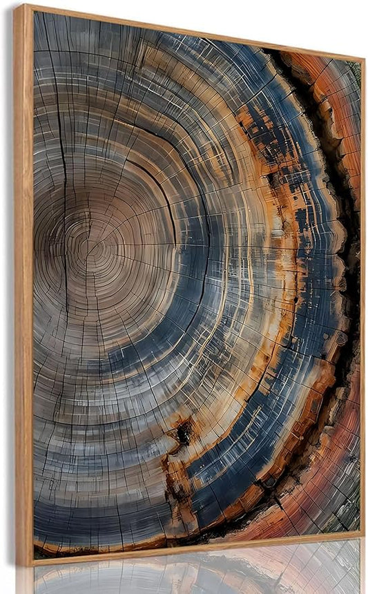 IBHJSART Framed Tree Ring Canvas Wall Art Vintage Colorful Wood Stump Painting Prints Modern Minimalist Pictures Neutral Nature Rustic Farmhouse Decor Living Room Bedroom Bathroom Office