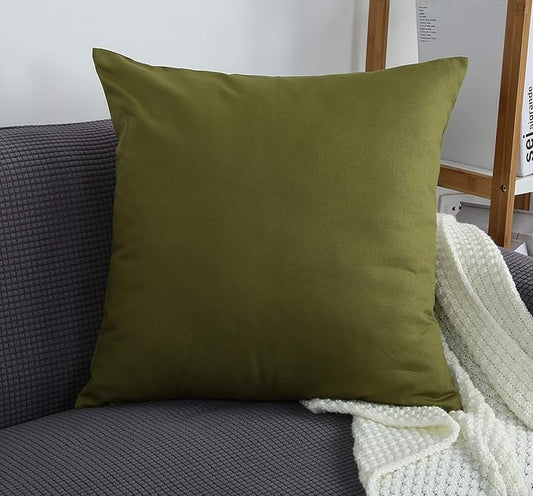 TangDepot Set of 2 Handmade Decorative Solid 100% Cotton Canvas Throw Pillow Covers/Cushion Covers, 45 Colors Available - (20"x20" 2 Pieces, Olive Green)