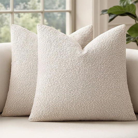 MIULEE 26x26 Christmas Decorative Euro Sham Throw Pillows for Bed Set of 2 Textured Boucle Neutral Winter Throw Pillow Covers Natural Beige Accent Solid Couch Pillowcase Sofa Livingroom Home Decor