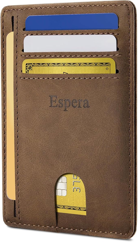 Espera Slim Minimalist Wallet for Men and Women, RFID Blocking Credit Card Holder, Thin Front Pocket Travel ID Case, Gifts for Men