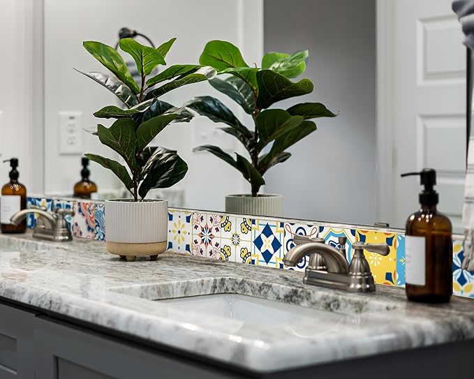 FLFK Wallpaper Border Tile Stickers Peel and Stick Wall Border for Kitchen Backsplash Bathroom Shower Room,5"x240"