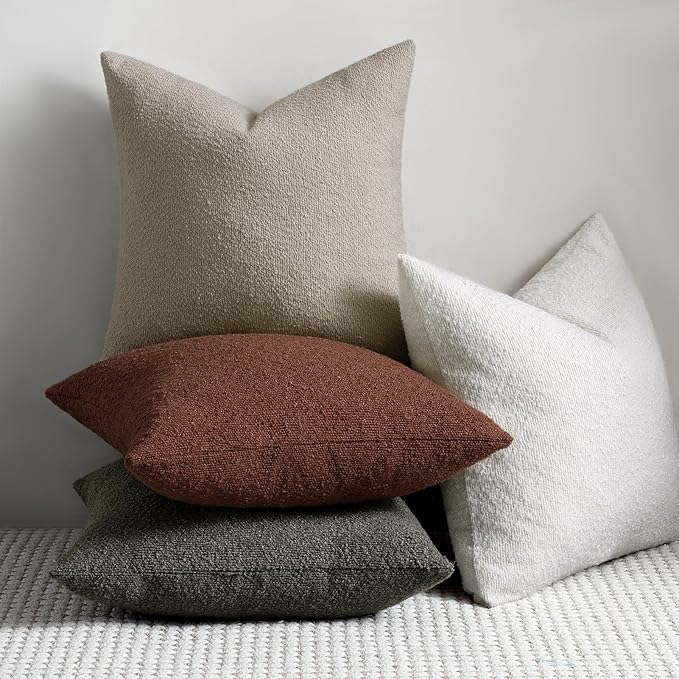 Throw Pillow Covers 18 x 18 Inch Set of 2, Accent Soft Boucle Textured Pillow Cover, Decorative Solid Color Cozy Cushion Pillow Case for Couch Bedroom Sofa Living Room Home Decor, Dark Brown