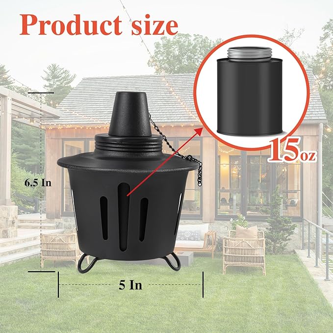 2 Pack Citronella Table Top Torches, 15oz Mini Fire Pit Tabletop Torch for Outside, Metal Tabletop Flame Torch Includes Long Lasting Wick and Snuffer for Yard, Patio, Deck, Garden, Party