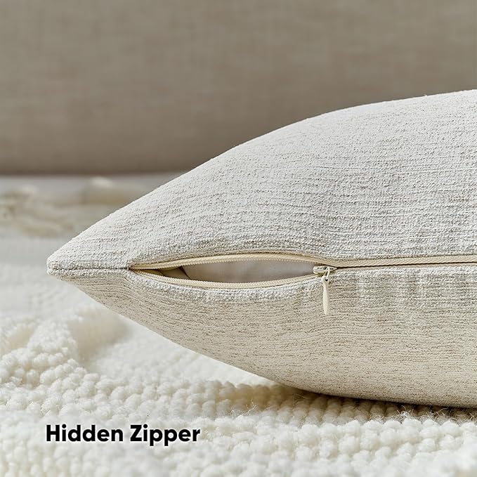 FUTEI Natural White Wood Chenille Decorative Throw Pillow Covers 12x20 Inch Set of 2,Soft Cozy Faux Linen Textured Lumbar Pillow Cases,Farmhouse Home Decor for Couch Living Room