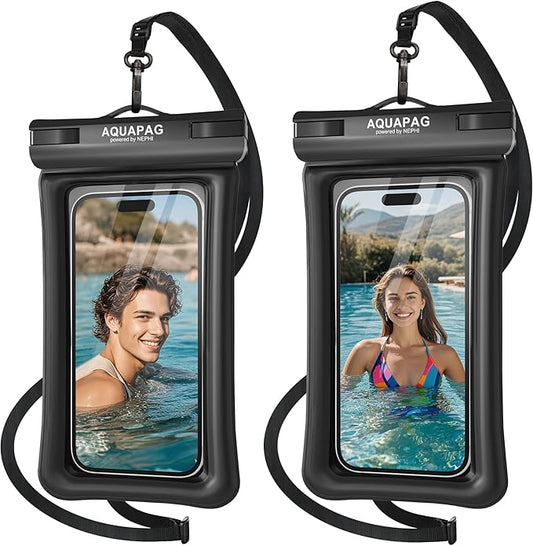 NEPHI IPX8 Floating Waterproof Phone Pouch 2 Pack-Up to 8.0"，Floating Phone Case for iPhone Andriod, Dry Bags for Vacation Beach Pool Kayak Cruise Travel Essentials (Black Black 2 Pack)