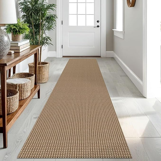 IOHOUZE Washable Runner Rug 2x10 Non Slip Rubber Backed Long Hallway Runner Entryway Runner Indoor, Kitchen Rugs Woven Cotton Floor Carpet for Hall Entrance, Orange/Tan/Brown