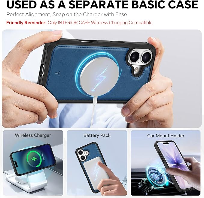 TUCCH Detachable Case Wallet for iPhone 17 (6.3") 2025, Wrist Strap | 4 Card Slots RFID Blocking | Wireless Charging | Stand | 2-in-1 Magnetic | PU Leather | Shockproof Folio Cover | Light Blue
