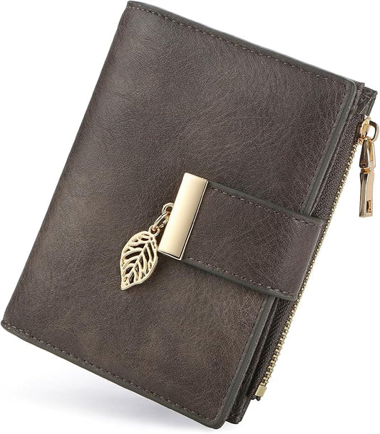 yiijay Small Wallet Women RFID Blocking Leather Bifold Wallet Credit Card Holder for Women Ladies Compact Wallet Mini Purse With Zipper Pocket