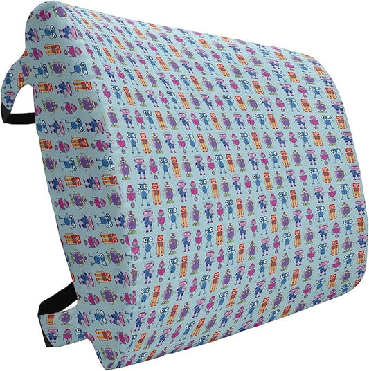 Ambesonne Alien Lumbar Back Support Pillow, Repeating Print of Colorful Robots Mechanical Design of Funny Shapes, High Density Foam for Office Chairs Car Seats, 14" x 13", Pale Blue and Multicolor