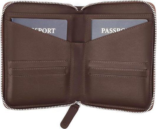 Full Grain Leather Passport Holder for 2 Passports - Dual Passport Holder and Travel Documents Organizer - RFID Travel Wallet for Couples - Dark Brown