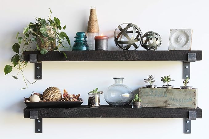 Urban Legacy Accent Shelves | Reclaimed Barn Plank | Set of 2 with Full Brackets (Coffee Bean 40" x 7" x 2")