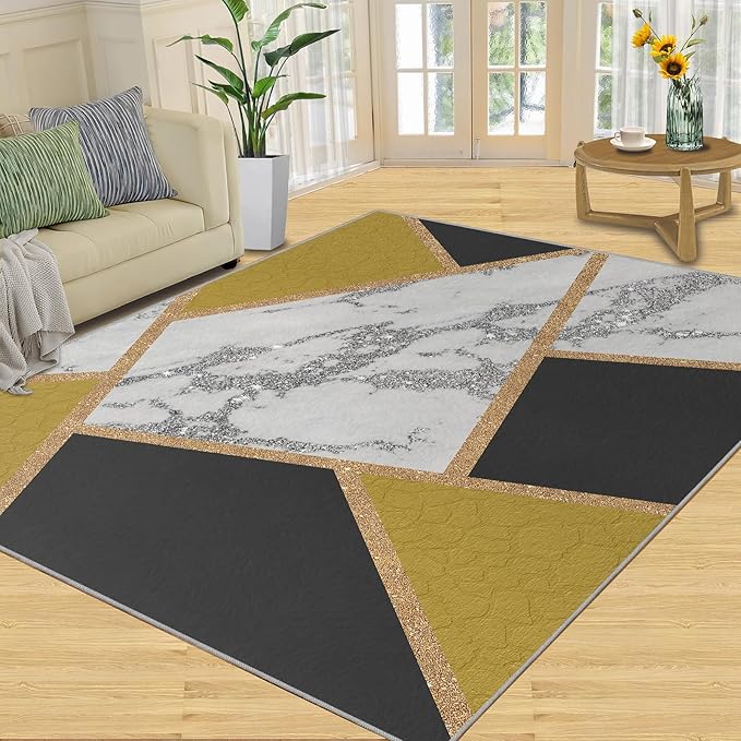 Geometric Area Rug Abstract Marble Texture Rugs Geometric Marble Area Carpet Simple Light Luxury Line Rug Machine Washable Rugs with Backing for Bedroom 5x8ft