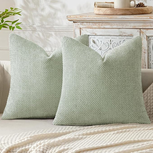 MIULEE Pack of 2 Couch Throw Pillow Covers 20x20 Inch Light Green Modern Boho Accent Decorative Pillow Covers Soft Chenille Farmhouse Cushion Covers for Home Decor Bed Sofa Living Room