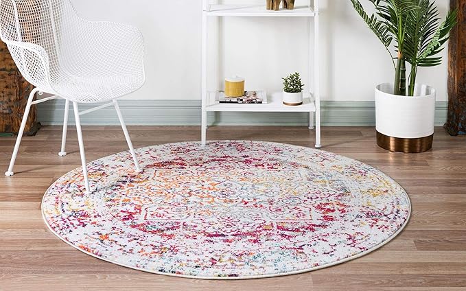 Rugs.com Arlington Collection Rug – 5 Ft Round Multi Medium-Pile Rug Perfect for Kitchens, Dining Rooms