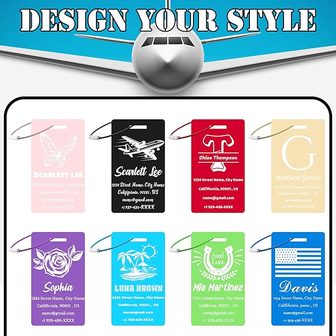 4 PCS Personalized Luggage Tags for Suitcases, Custom Aluminum Luggage Tags for Bags and Backpacks, Waterproof & Heavy Duty Personalized Metal Name Tags for Travel (Black)