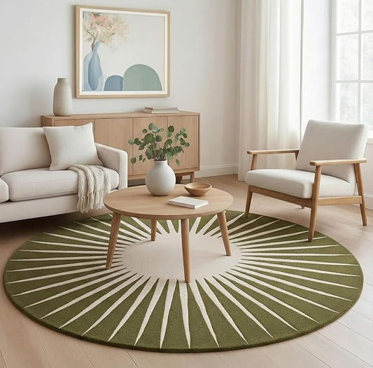 Modern Round Area Rug – Hand-Tufted with 100% NZ Wool, Thick & Soft Circular Carpet for Living Room, Bedroom & Dining Room Decor (Moss Green, 4' Round)