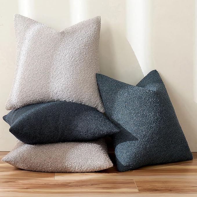 MIULEE 18x18 Inch Decorative Pillow Covers for Couch Bed Set of 2 Textured Boucle Neutral Winter Throw Pillows Dark Blue Accent Solid Cushion Pillowcases Sofa Livingroom Home Decor