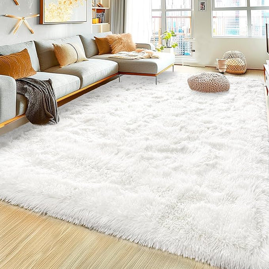 Ultra Fluffy Rug for Living Room Bedroom, 5x7 Fuzzy Large Area Rug for Living Room, Plush Soft Shag Carpet for Girl Boy Kids, Non Slip Rug Modern Indoor Home Decor Aesthetic, Cream White