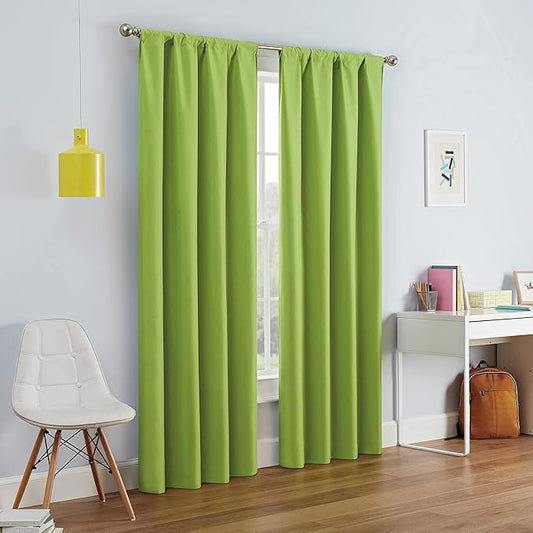 ECLIPSE Kendall Modern Blackout Thermal Rod Pocket Window Curtain for Bedroom or Living Room (1 Panel), 42" x 95", Lime