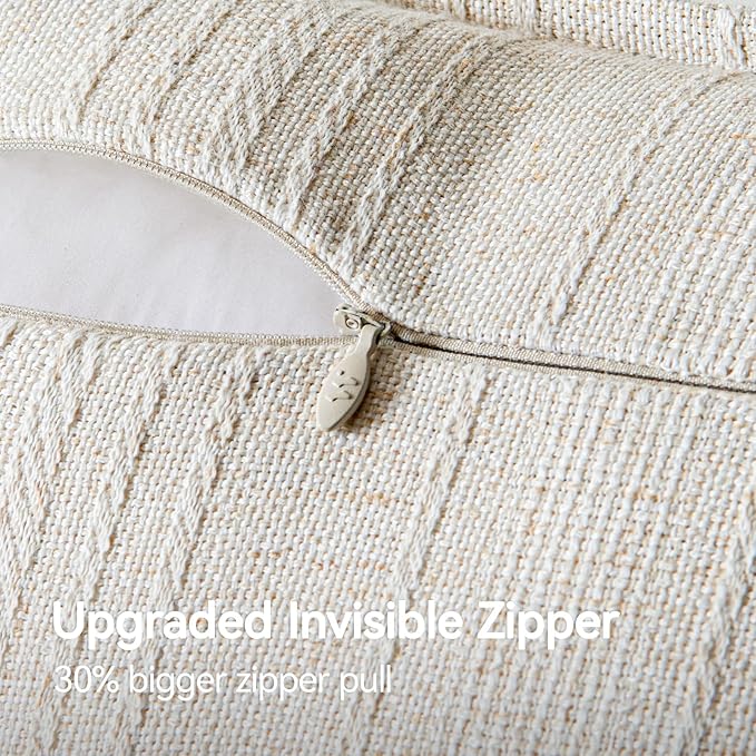 a moment Linen Pillow Covers Set of 2,Boho Farmhouse Throw Pillowcases Neutral Textured Decorative Covers for Couch Sofa Bed,Soft Linen Blend Accent Case Cushion Living Room Home Decor 20"x12"Ivory