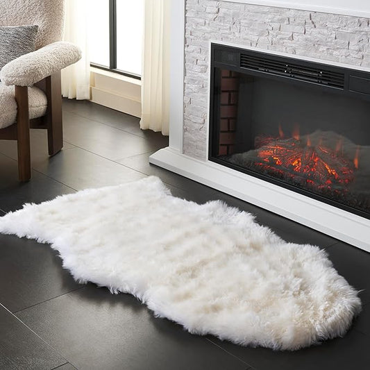 SAFAVIEH Sheep Skin Collection Accent Rug - 2' x 4', Natural & White, Handmade Rustic Glam Genuine Pelt, 3.4-inch Thick Ideal for High Traffic Areas in Entryway, Living Room, Bedroom (SHS211A)