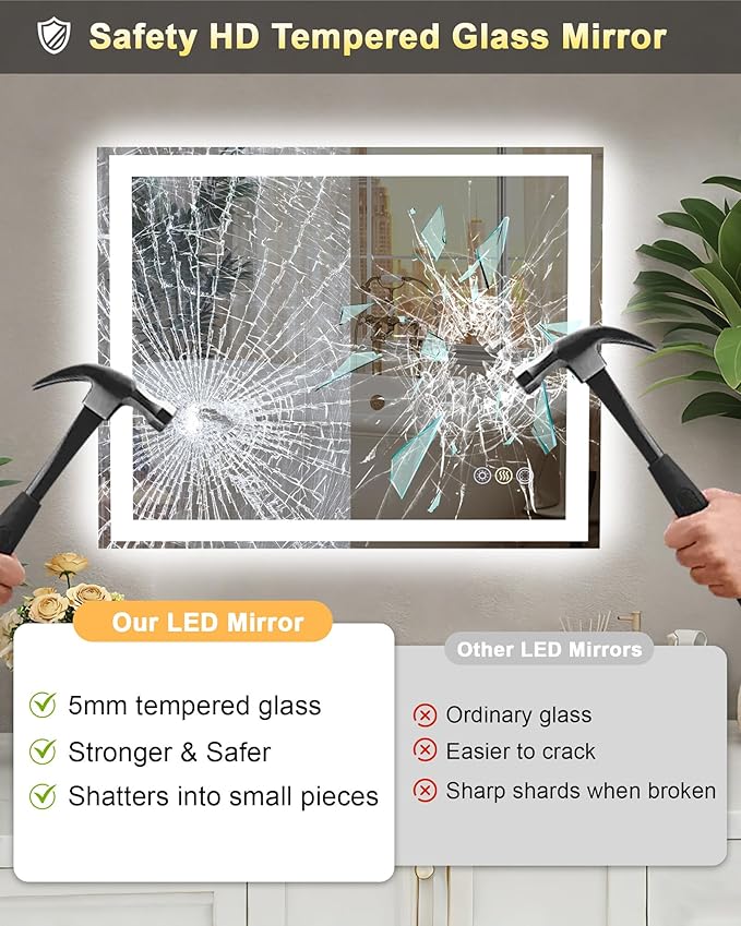 28"x 36" LED Mirror for Bathroom, Front and Backlit Controlled Separately LED Vanity Mirror with Lights, Wall-Mounted LED Smart Mirror, 3 Colors, Stepless Dimmable, Anti Fog, Memory (ETL)