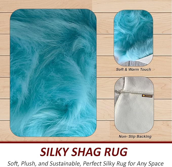 Free Shape Luxury Soft Fluffy Shag Area Rug Decto 10 Pelts 6'x10', 180x300cm - Vegan Fur Ultra Soft Indoor Carpet Nursery Rugs for Bedroom Home Decor, Blue