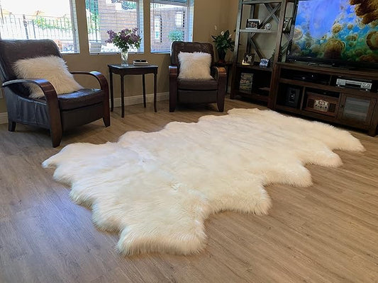 LAMBZY Faux Sheepskin Super Soft Hypoallergenic Silky Shag Rug for Living Room, Kids Room, Sofa (Decto 10 Pelts 6'x10', White)
