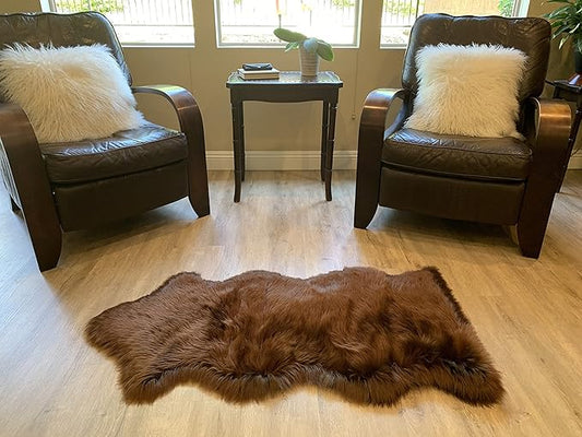 LAMBZY Faux Sheepskin Super Soft Hypoallergenic Silky Shag Rug for Living Room, Kids Room, Sofa (Single and a Half 2'x4'6", Brown)