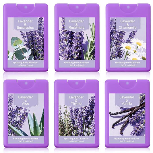 6 Pcs Hand Sanitizer Spray Lavender Scented Hydrating Hand Sanitizer Travel Size Portable Cleans Hands Sanitizing for Travel Adults Office Team Family School