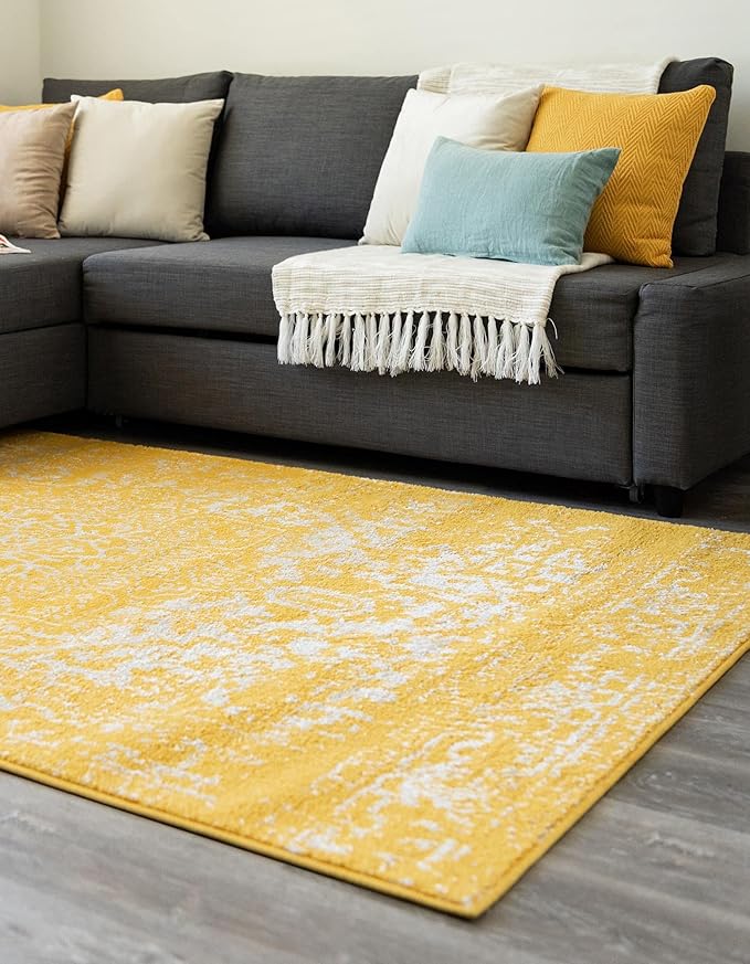 Rugs.com Arlington Collection Rug – 7' x 10' Yellow Medium-Pile Rug Perfect for Living Rooms, Large Dining Rooms, Open Floorplans