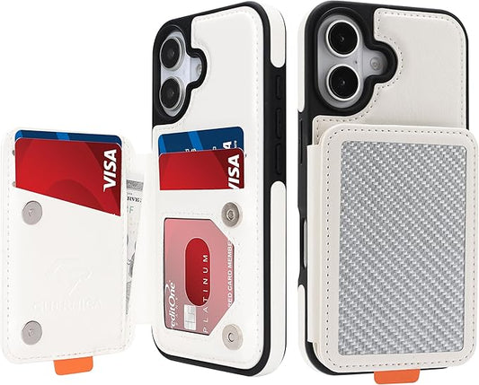 GUERNICA for iPhone 17 (6.1") Case Wallet with Card Holder, RFID Blocking Leather Protection, Shockproof Women Men Phone Case for Apple 17, A - Silver White